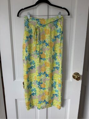 Yellow Floral Swim Sarong Cover-Up with Drawstring Waist